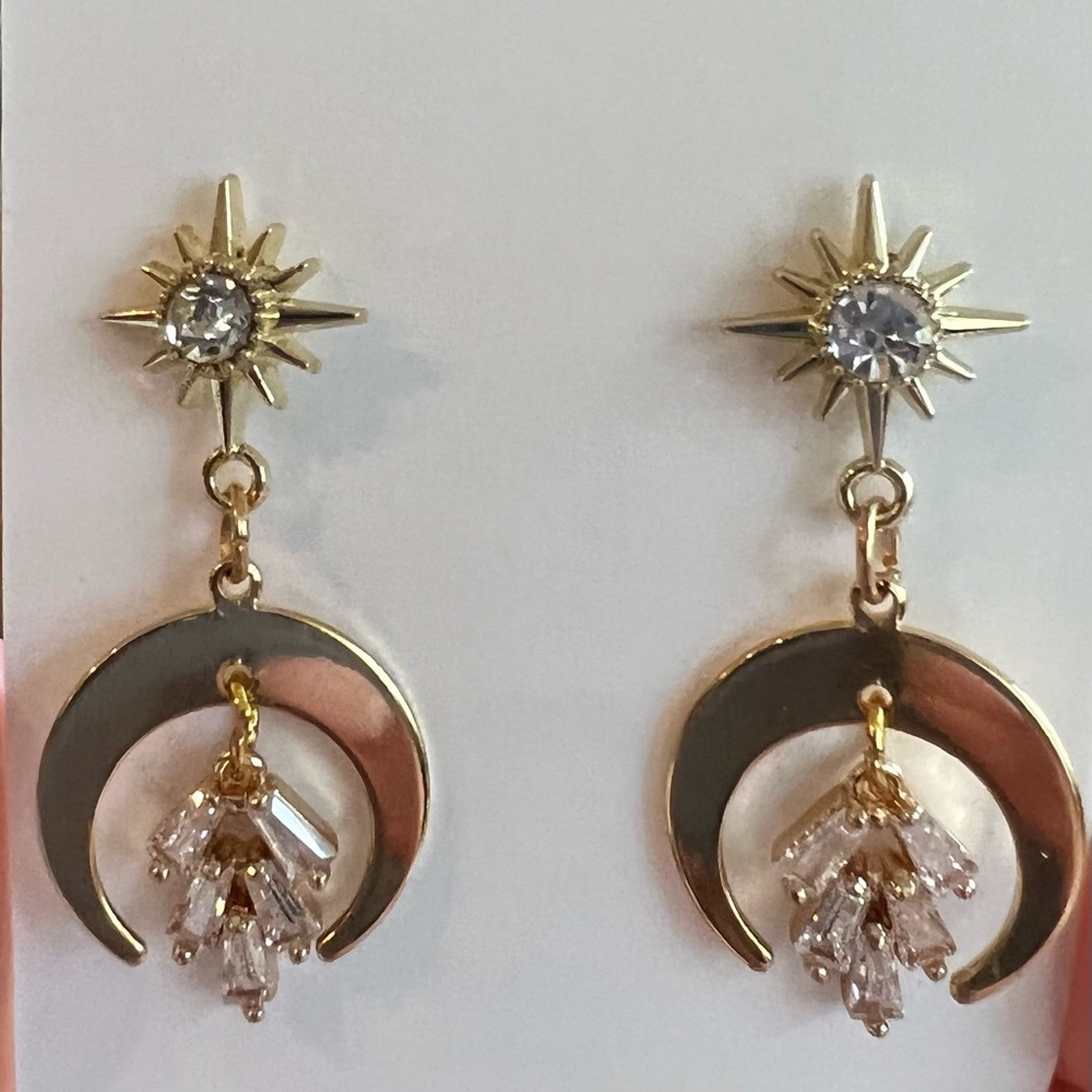 Earthly Star Moon Baguette Earrings